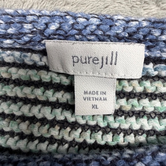 Pure Jill J Jill Short Sleeve Striped Knit Sweater Top Blue Teal Gray XL - Picture 4 of 5